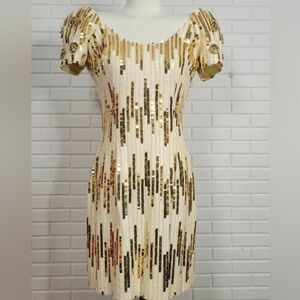Vintage Sequin Dress Gold Details Womens 6 Made In USA